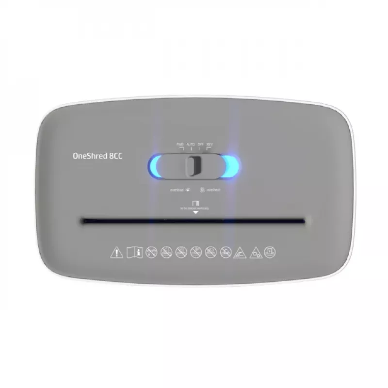 Popieriaus smulkintuvas HP OneShred 8CC, smulkinimas smulkiais gabalėliais, 68 dB, 22 cm, baltas