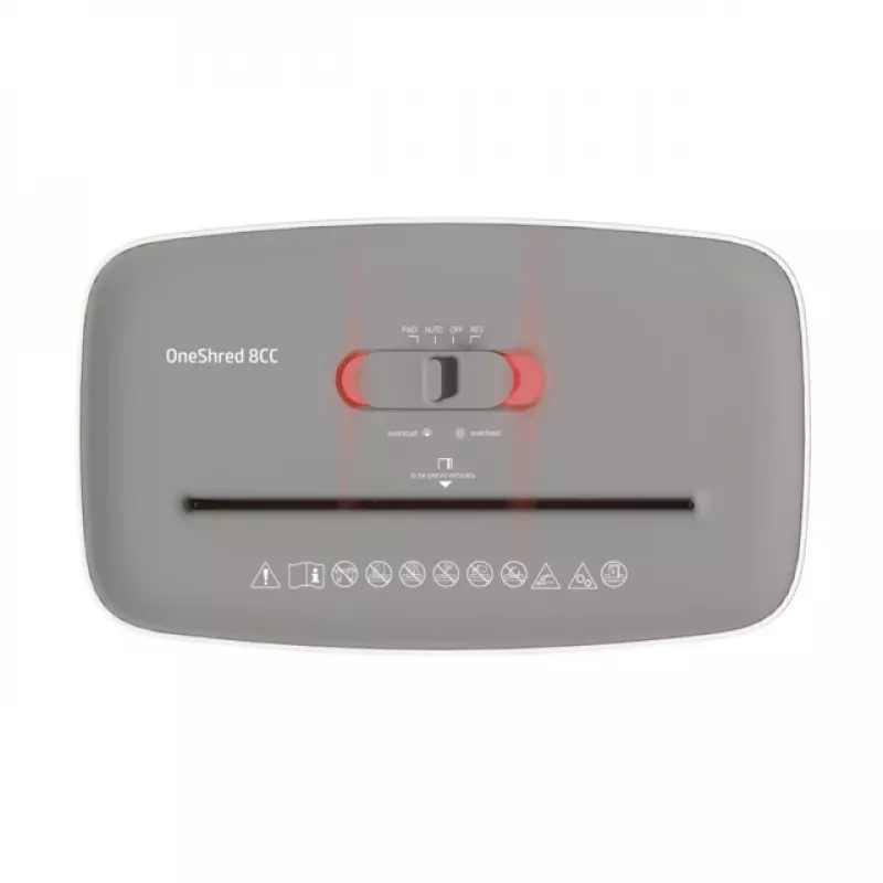 Popieriaus smulkintuvas HP OneShred 8CC, smulkinimas smulkiais gabalėliais, 68 dB, 22 cm, baltas