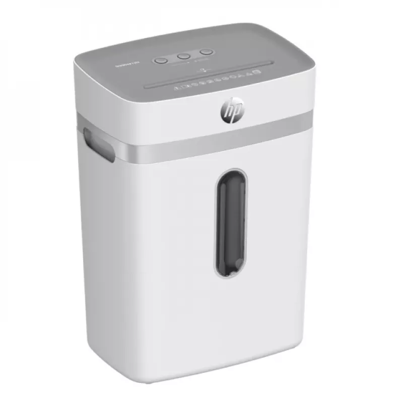 Popieriaus smulkintuvas HP OneShred 12CC, dalelių pjovimas, P-4, 12 lapų talpa, 22 cm plotis, 23 L krepšelis, 4×35 mm, 65 dB, baltas