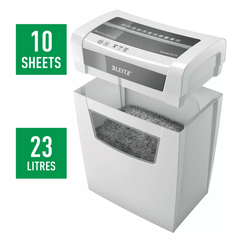 Smulkintuvas Leitz IQ Home Office P4, smulkinimo tipas: dalelių, 22 cm, 4 x 28 mm, 23 L, 225 lapų, 58 dB