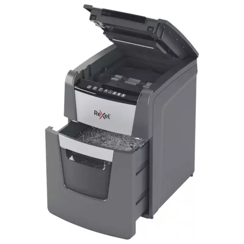 Rexel AutoFeed+ 90X popieriaus smulkintuvas, kryžminis pjovimas, 55 dB, juoda, pilka