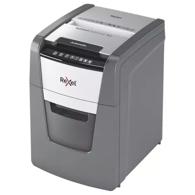 Rexel AutoFeed+ 90X popieriaus smulkintuvas, kryžminis pjovimas, 55 dB, juoda, pilka