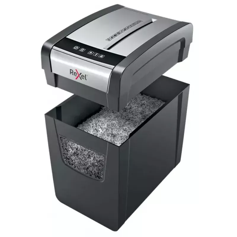 Smulkintuvas REXEL Momentum X312-SL — dalelių pjovimas 5 x 42 mm, 12 lapų talpa, 23 L krepšelis, mygtukų valdymas