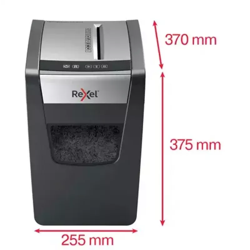 Smulkintuvas REXEL Momentum X312-SL — dalelių pjovimas 5 x 42 mm, 12 lapų talpa, 23 L krepšelis, mygtukų valdymas