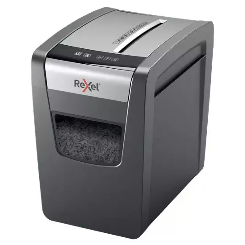 Smulkintuvas REXEL Momentum X312-SL — dalelių pjovimas 5 x 42 mm, 12 lapų talpa, 23 L krepšelis, mygtukų valdymas