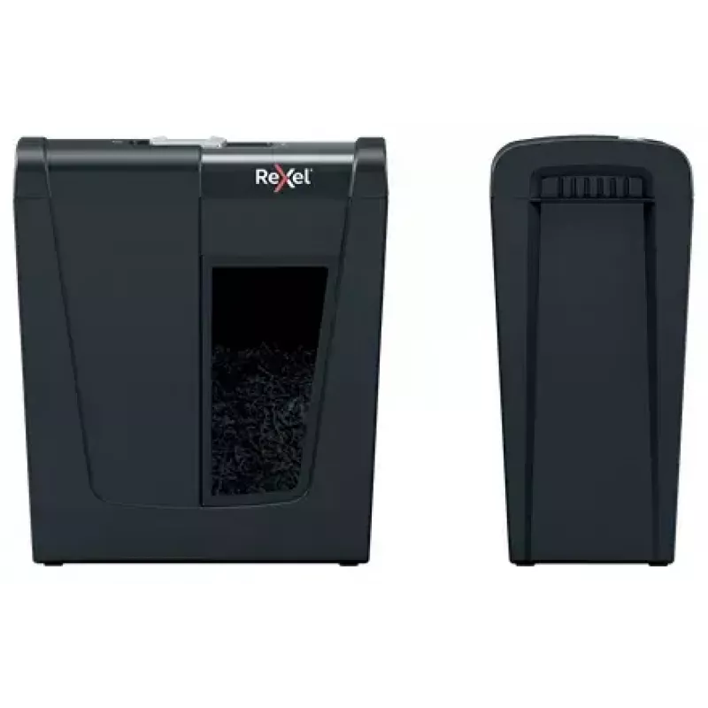 Popieriaus smulkintuvas REXEL Secure S5 — juostinis smulkintuvas, 5 lapų talpa, 6 mm pjūvis, 10 L krepšelis, P-2 saugumas, juodas