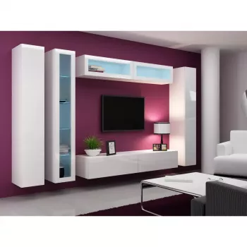 Sieninė vitrina Cama Meble VIGO 180 1800×400×300 mm balta/balta blizgi