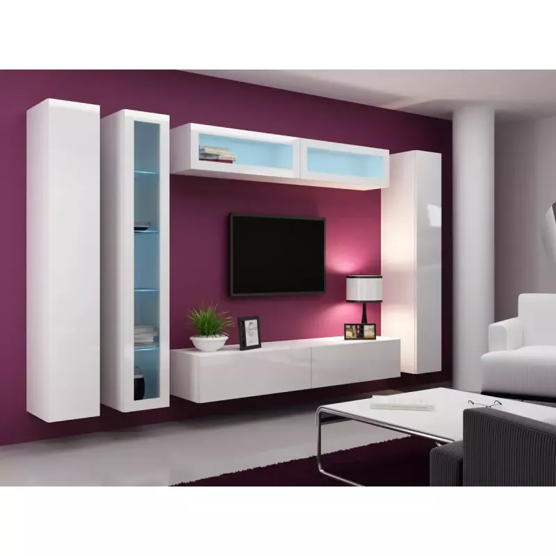 Sieninė vitrina Cama Meble VIGO 180 1800×400×300 mm balta/balta blizgi