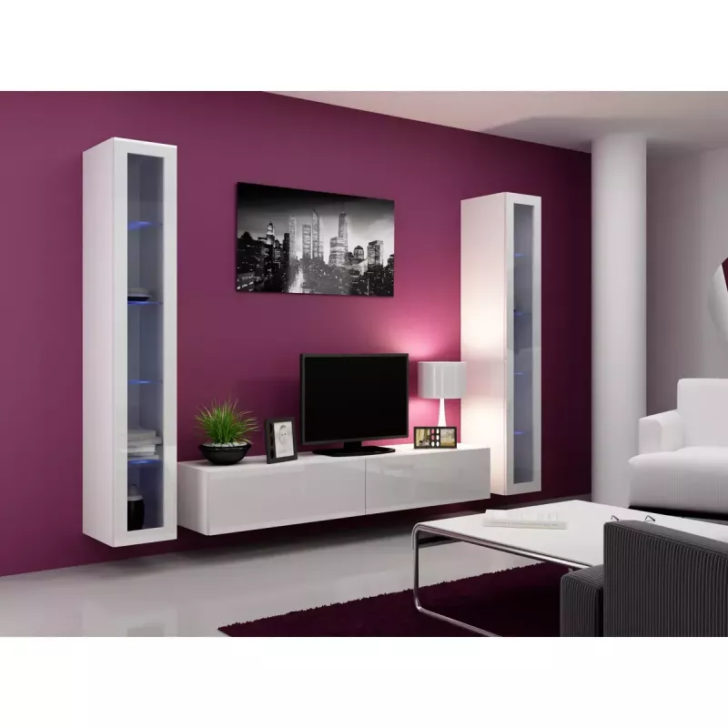 Sieninė vitrina Cama Meble VIGO 180 1800×400×300 mm balta/balta blizgi