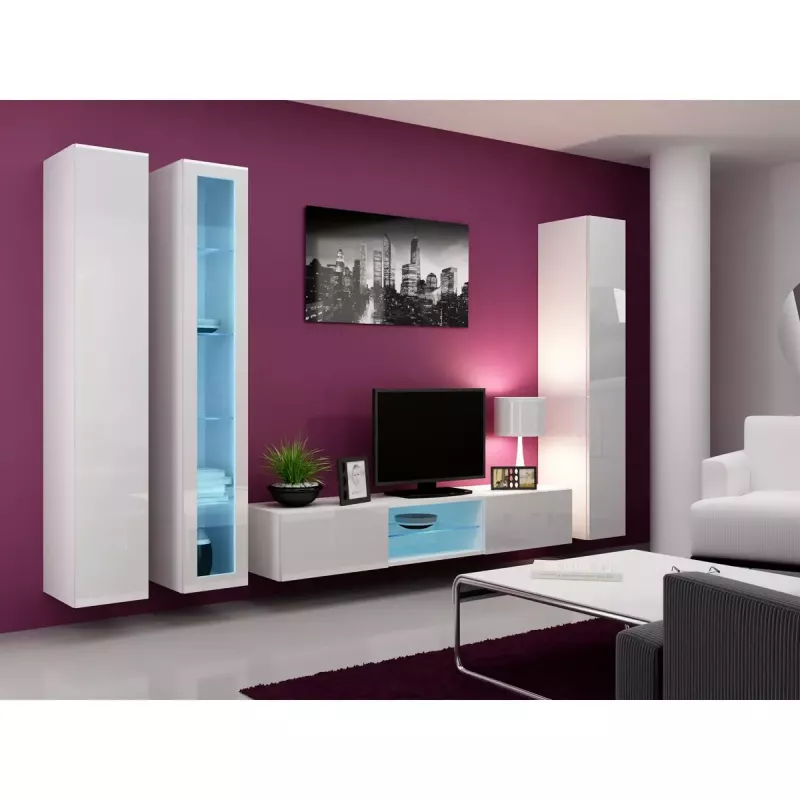 Sieninė vitrina Cama Meble VIGO 180 1800×400×300 mm balta/balta blizgi
