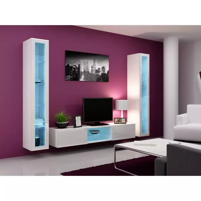 Sieninė vitrina Cama Meble VIGO 180 1800×400×300 mm balta/balta blizgi