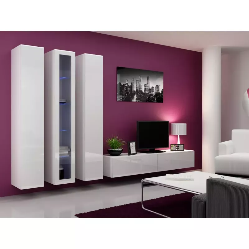Sieninė vitrina Cama Meble VIGO 180 1800×400×300 mm balta/balta blizgi