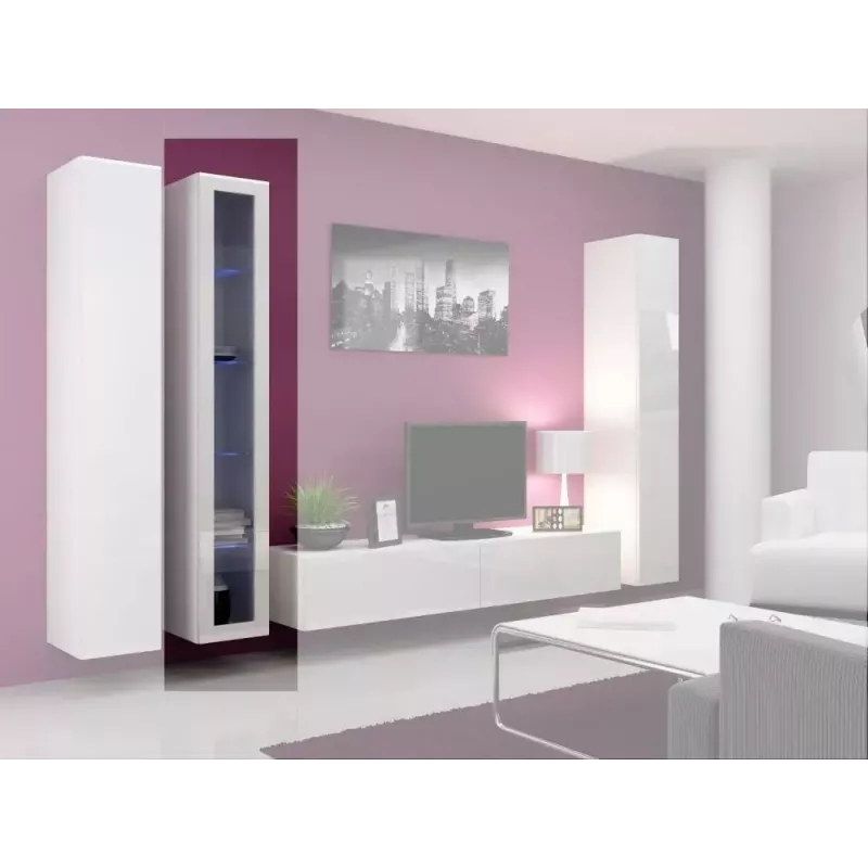 Sieninė vitrina Cama Meble VIGO 180 1800×400×300 mm balta/balta blizgi