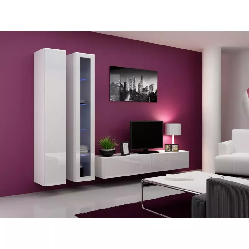 Sieninė vitrina Cama Meble VIGO 180 1800×400×300 mm balta/balta blizgi