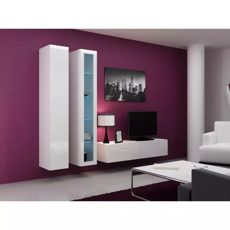 Sieninė vitrina Cama Meble VIGO 180 1800×400×300 mm balta/balta blizgi