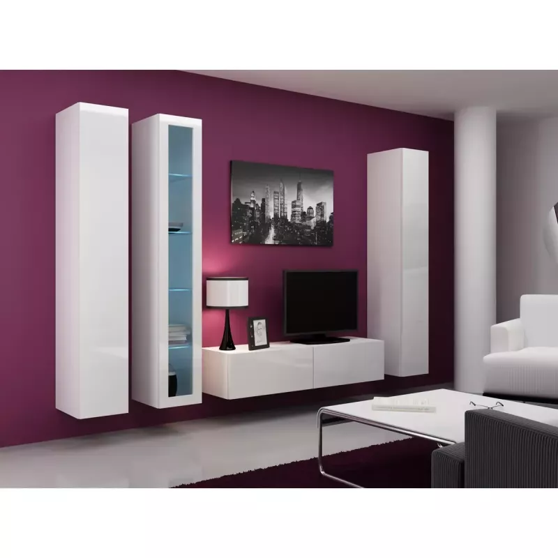 Sieninė vitrina Cama Meble VIGO 180 1800×400×300 mm balta/balta blizgi