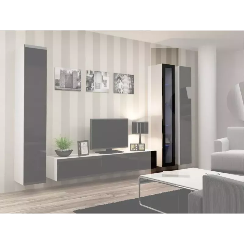 Sieninė vitrina cama meble VIGO 180 1800×400×300 mm balta/juoda blizganti