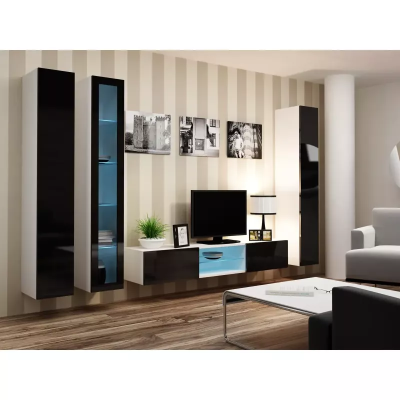 Sieninė vitrina cama meble VIGO 180 1800×400×300 mm balta/juoda blizganti