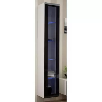 Sieninė vitrina cama meble VIGO 180 1800×400×300 mm balta/juoda blizganti