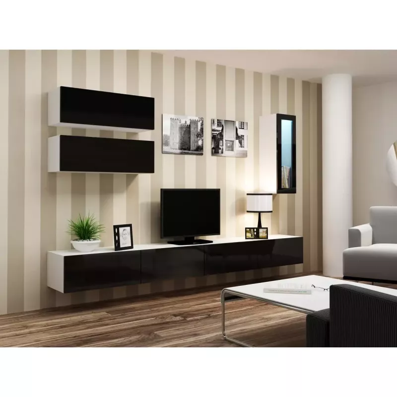 Vitrina sieninė Cama Meble VIGO 90 – spintelė su stiklu 90×35×32 cm balta/juoda blizgi