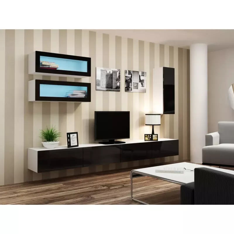 Vitrina sieninė Cama Meble VIGO 90 – spintelė su stiklu 90×35×32 cm balta/juoda blizgi