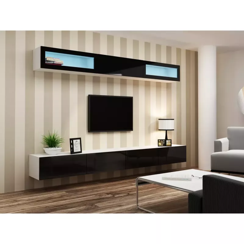 Vitrina sieninė Cama Meble VIGO 90 – spintelė su stiklu 90×35×32 cm balta/juoda blizgi