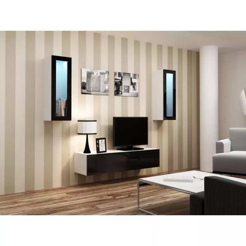 Vitrina sieninė Cama Meble VIGO 90 – spintelė su stiklu 90×35×32 cm balta/juoda blizgi