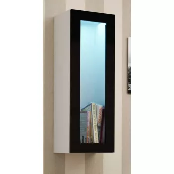 Vitrina sieninė Cama Meble VIGO 90 – spintelė su stiklu 90×35×32 cm balta/juoda blizgi
