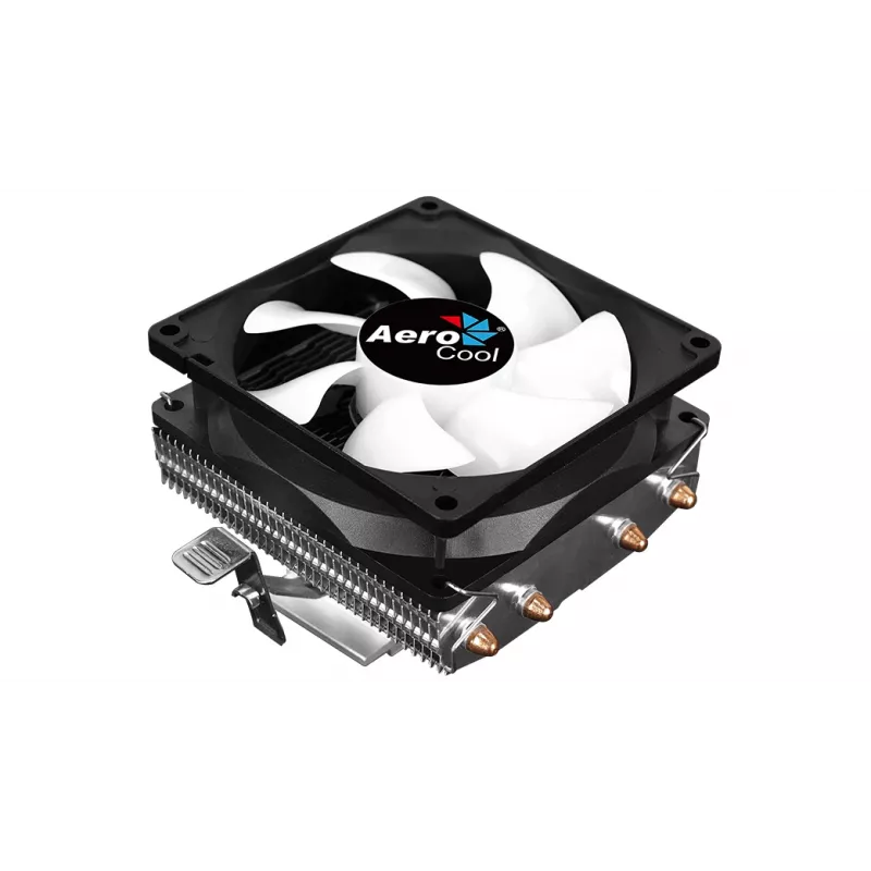 CPU aušintuvas AEROCOOL Air Frost 4 — 4 šilumos vamzdeliai, 90 mm ventiliatorius, TDP 125 W, aliuminio briaunos, juodas