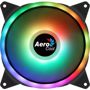 Aerocool DUO14 14 cm kompiuterio ventiliatorius ARGB LED dvigubas žiedas, antivibracinis, 6 kontaktų, juodas