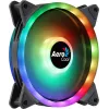 Aerocool DUO14 14 cm kompiuterio ventiliatorius ARGB LED dvigubas žiedas, antivibracinis, 6 kontaktų, juodas