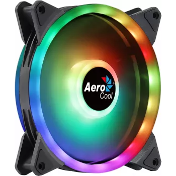Aerocool DUO14 14 cm kompiuterio ventiliatorius ARGB LED dvigubas žiedas, antivibracinis, 6 kontaktų, juodas