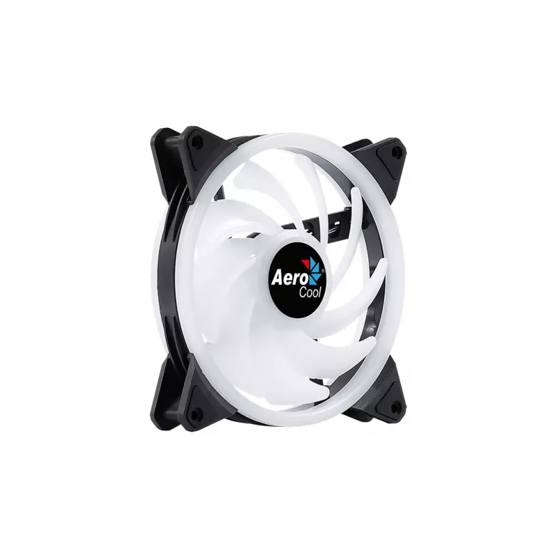 Aerocool DUO14 14 cm kompiuterio ventiliatorius ARGB LED dvigubas žiedas, antivibracinis, 6 kontaktų, juodas