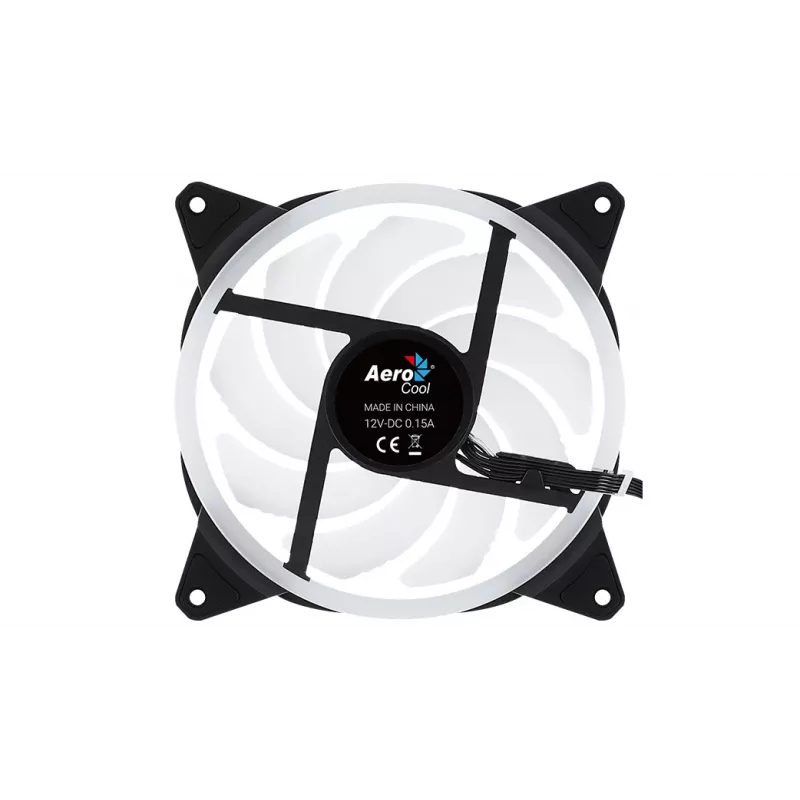Aerocool DUO14 14 cm kompiuterio ventiliatorius ARGB LED dvigubas žiedas, antivibracinis, 6 kontaktų, juodas