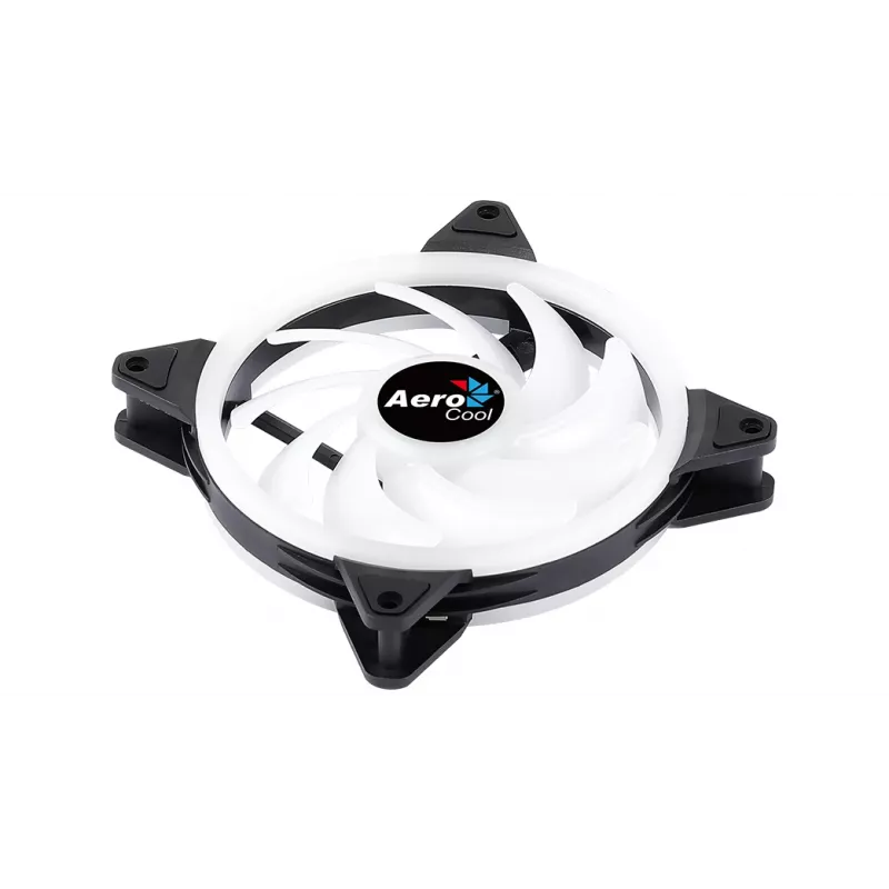 Aerocool DUO14 14 cm kompiuterio ventiliatorius ARGB LED dvigubas žiedas, antivibracinis, 6 kontaktų, juodas