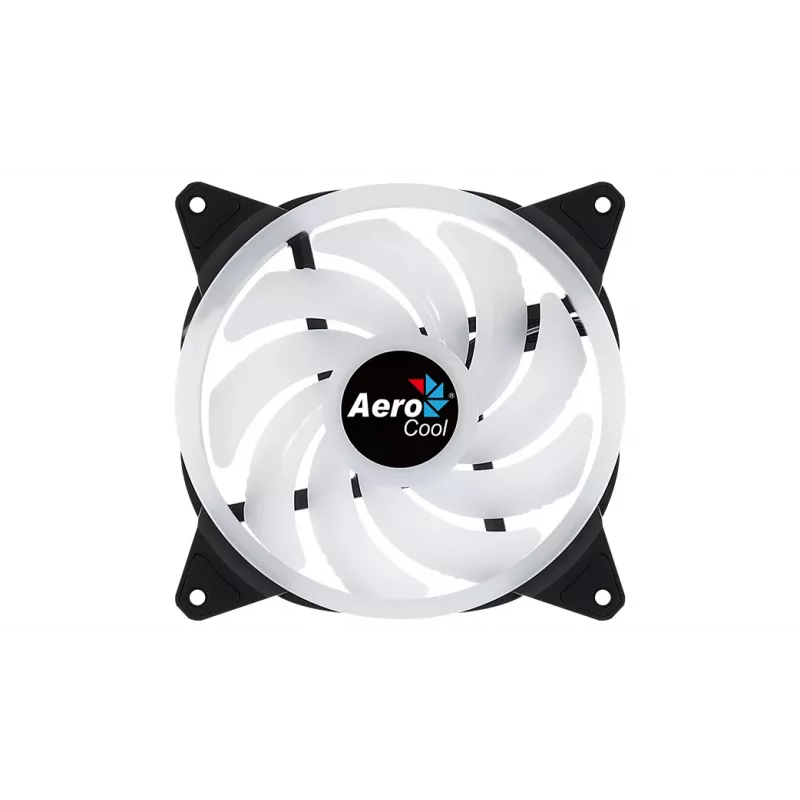 Aerocool DUO14 14 cm kompiuterio ventiliatorius ARGB LED dvigubas žiedas, antivibracinis, 6 kontaktų, juodas