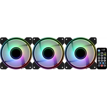 Ventiliatorių rinkinys Aerocool MIRAGE12PRO 3 vnt. 12 cm ARGB 6 kontaktų su Hub'u tylus juodas