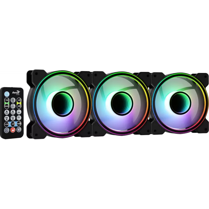 Ventiliatorių rinkinys Aerocool MIRAGE12PRO 3 vnt. 12 cm ARGB 6 kontaktų su Hub'u tylus juodas