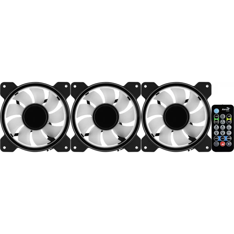 Ventiliatorių rinkinys Aerocool MIRAGE12PRO 3 vnt. 12 cm ARGB 6 kontaktų su Hub'u tylus juodas