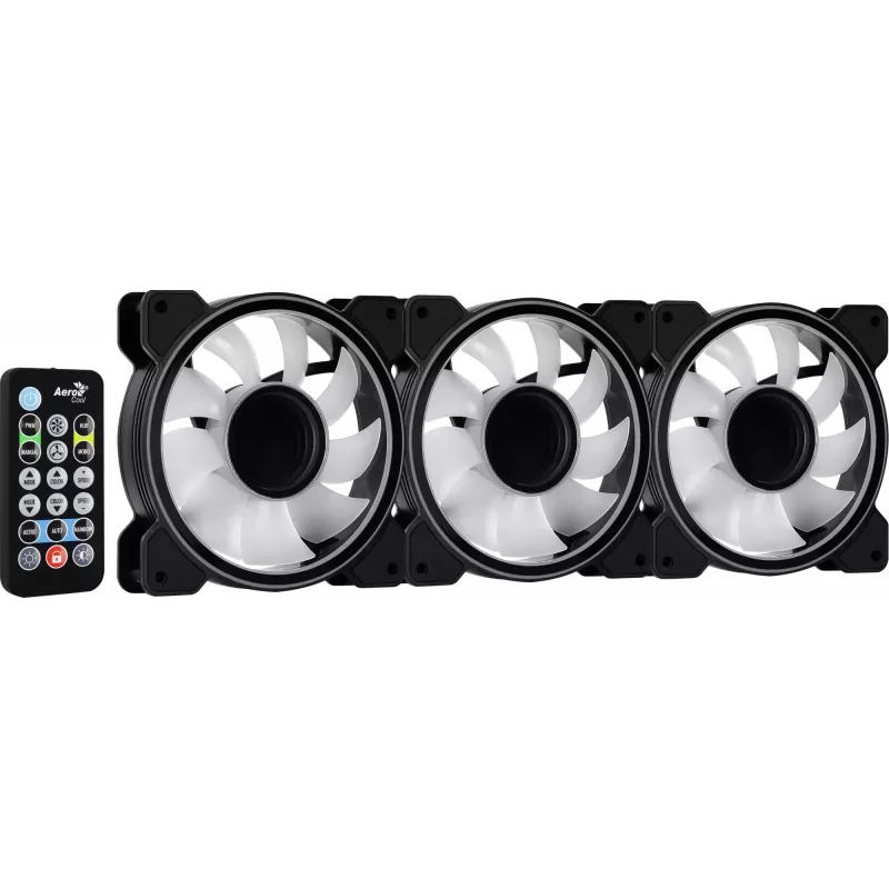 Ventiliatorių rinkinys Aerocool MIRAGE12PRO 3 vnt. 12 cm ARGB 6 kontaktų su Hub'u tylus juodas