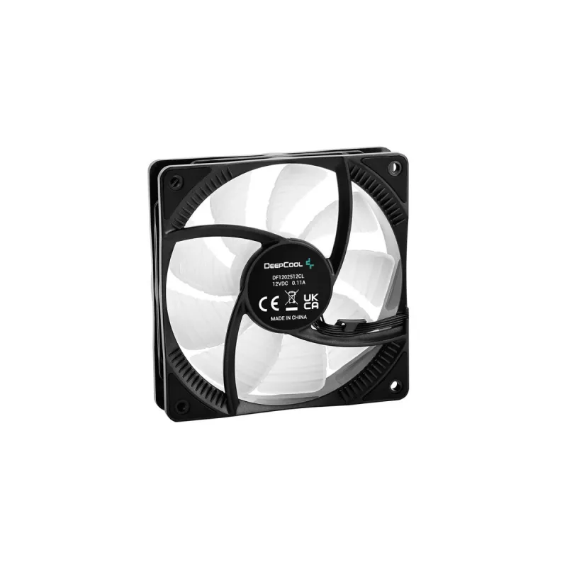 Korpuso ventiliatorius DeepCool RF120 — balta/juoda, 120×25 mm, 4 kontaktų PWM, RGB LED, hidrodinaminis guolis