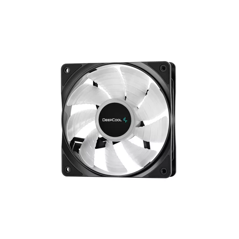 Korpuso ventiliatorius DeepCool RF120 — balta/juoda, 120×25 mm, 4 kontaktų PWM, RGB LED, hidrodinaminis guolis