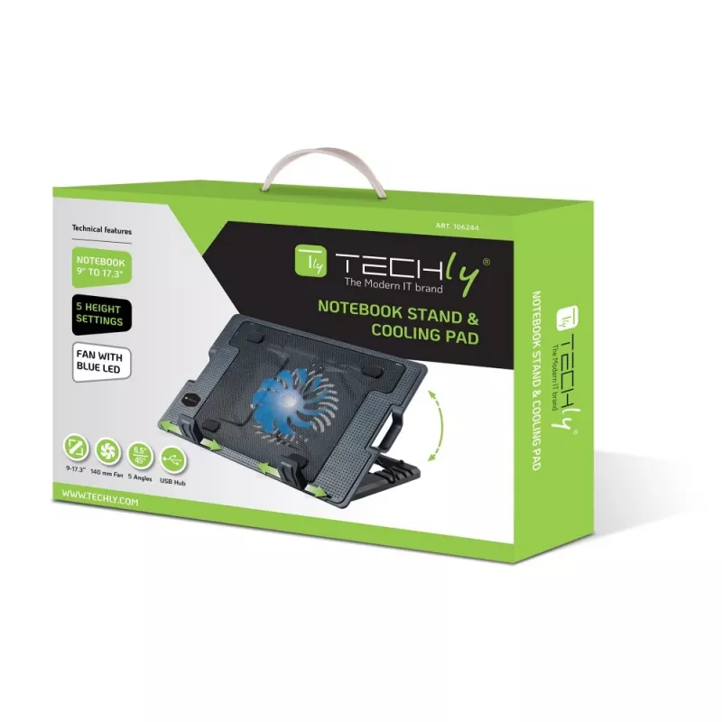 Techly stovas ir aušintuvas nešiojamam kompiuteriui iki 17,3 col.