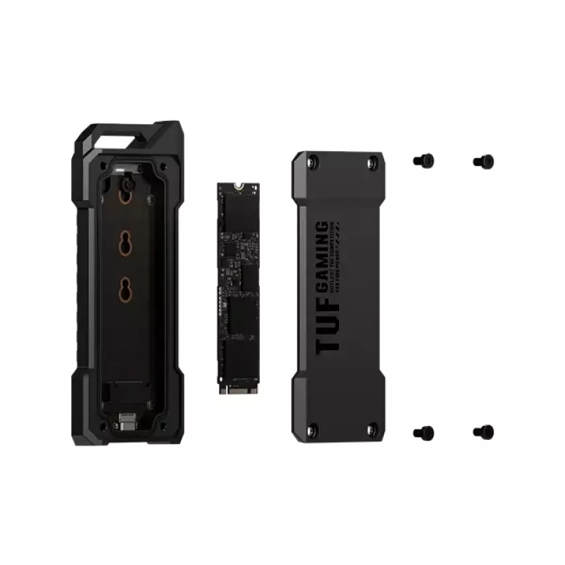 Išorinis SSD dėklas ASUS ESD-T1A/BLK/G/AS — M.2 (SATA/PCIe) vieno lizdo, USB-C 3.2 Gen2, 10 Gbit/s, juodas, su užraktu