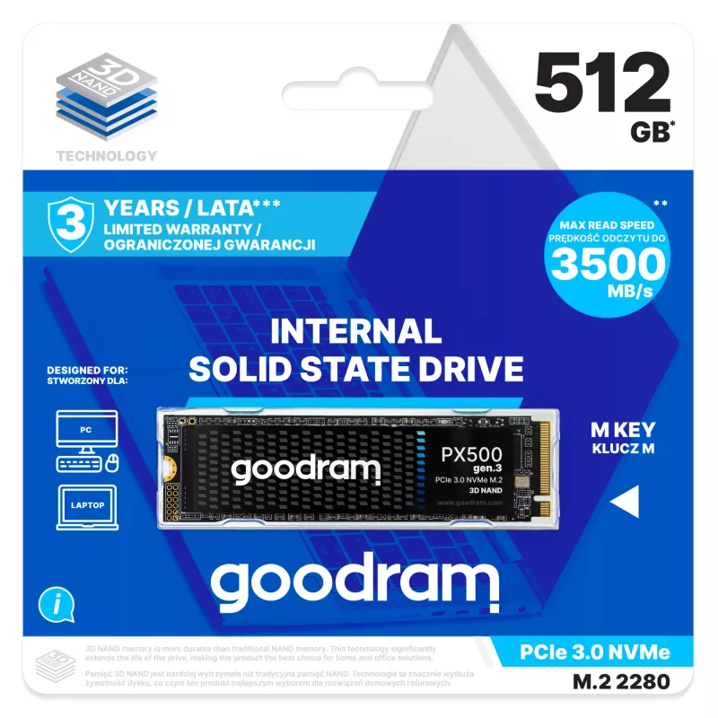 Vidinis kietasis diskas Goodram PX500 GEN.3 SSDPR-PX500-512-80-G3 512 GB M.2 PCI Express 3.0 NVMe 3D NAND
