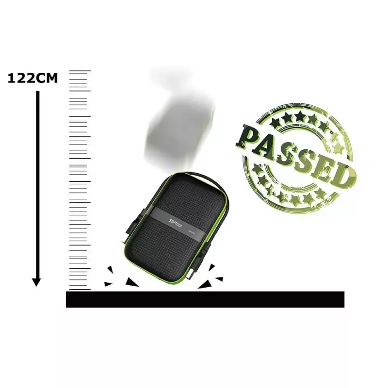 Išorinis kietasis diskas Silicon Power Armor A60 1 TB 2,5 colio USB 3.2 Gen 1, atsparus smūgiams, AES-256, juodas