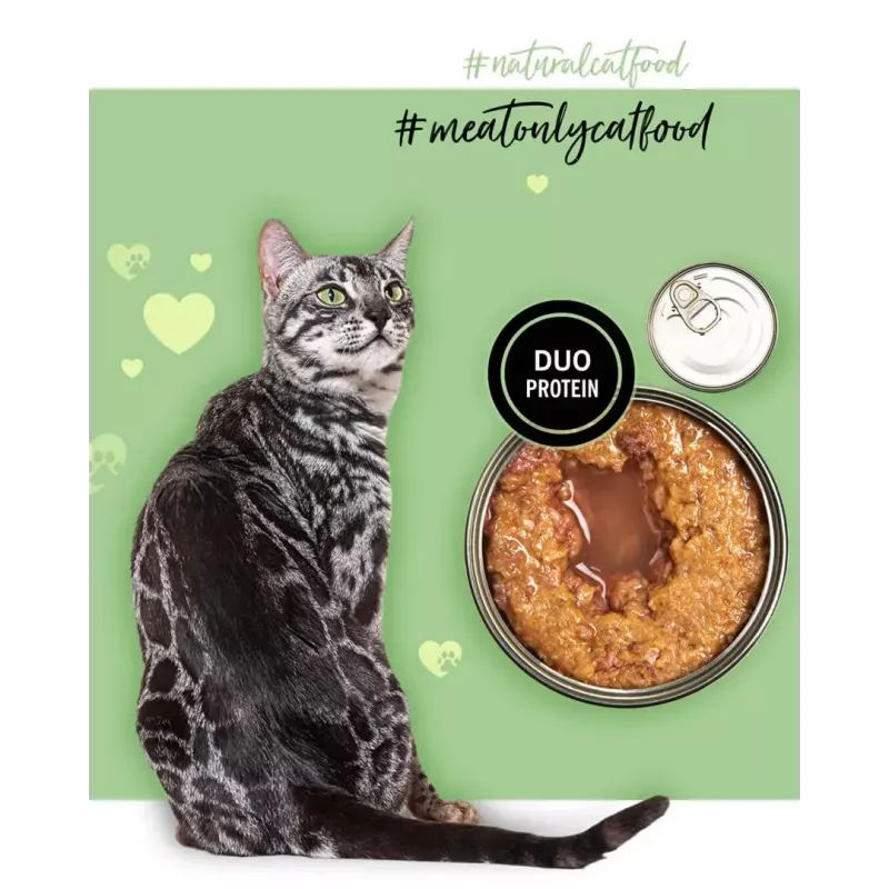 Šlapias ėdalas katėms 3coty Chicken with Goose 80 g skardinė – pilnavertis suaugusių kačių ėdalas, 19 % baltymų, 12 % riebalų