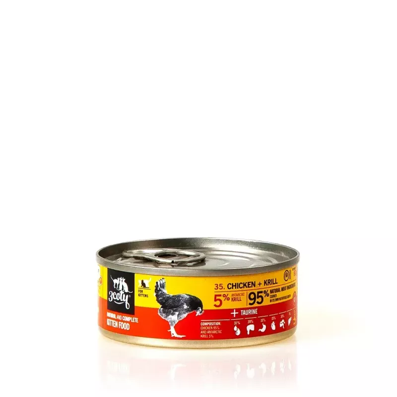 Šlapias kačių ėdalas 3coty Vištiena su kriliais kačiukams, 80 g, pilnavertis pašaras, be cukraus, be glitimo ir be sojos