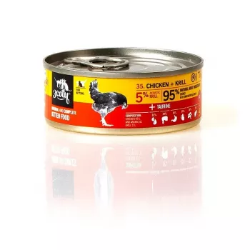 Šlapias kačių ėdalas 3coty Vištiena su kriliais kačiukams, 80 g, pilnavertis pašaras, be cukraus, be glitimo ir be sojos