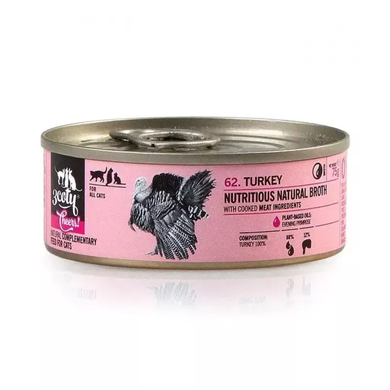 Šlapias ėdalas katėms 3coty Turkey Cheers 75 g – suaugusioms katėms, papildomas porcijinis maišelis